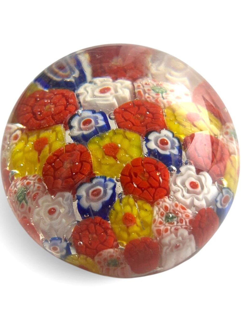 Vintage Italian Murano Style Millefiori Art Glass Paperweight Colorful Canes 2”